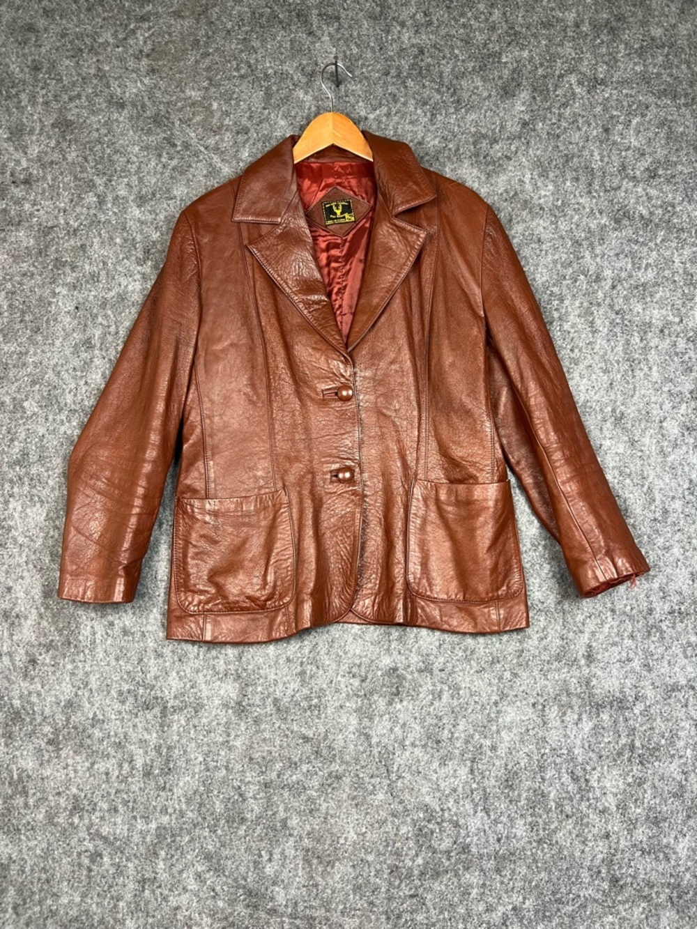 Vintage Brown Genuine Leather Piel Genuina Women's Blazer Jacket Size Large